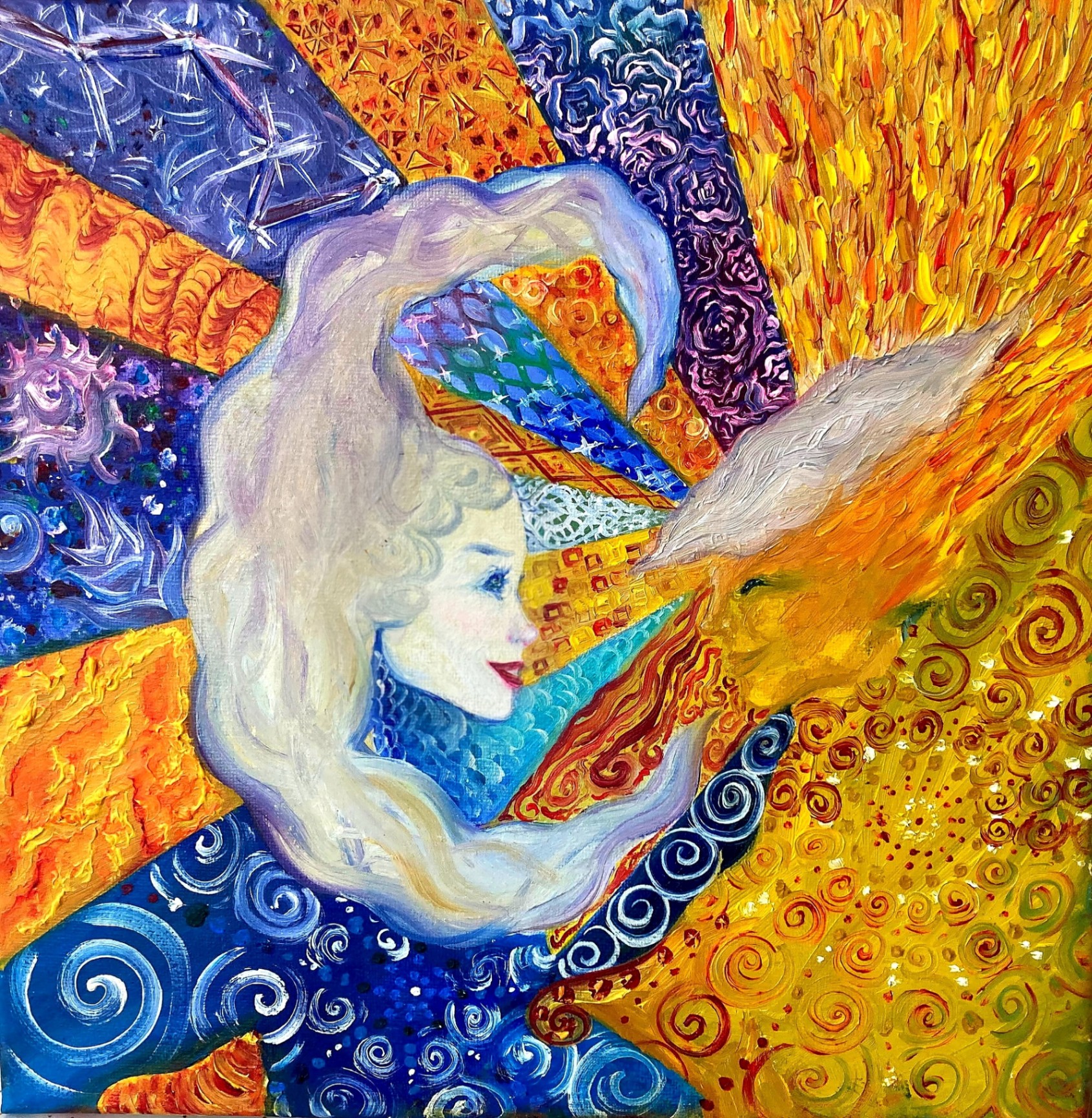 The Moon Fixing The Sun's Hair — Original painting by Kyro The Art Fairy